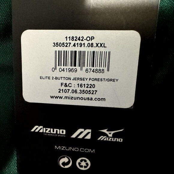 Mizuno Mens Jersey 2XL Green Elite 2 Button Crew Neck Short Sleeve Jersey NWT - Picture 8 of 8
